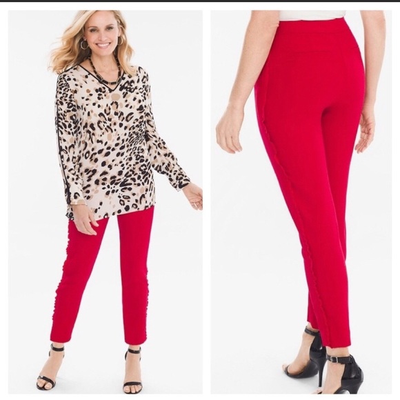 Chico's Pants - ♥️📂NWOT Chico’s Ruffle side Red Pants.Sz 0.5 6-8